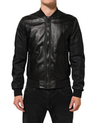 Dolce & Gabbana Black Leather Nylon FullZip Blouson Jacket