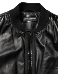 Dolce & Gabbana Black Leather Nylon FullZip Blouson Jacket