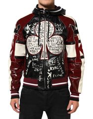 Dolce & Gabbana Multicolor Hooded Leather DG King Men Biker Jacket