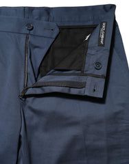 Dolce & Gabbana Blue Cotton Mid Waist Dress Men Trouser Pants