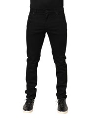 Dolce & Gabbana Black Cotton Mid Waist Skinny Men Denim Jeans