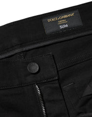 Dolce & Gabbana Black Cotton Mid Waist Skinny Men Denim Jeans