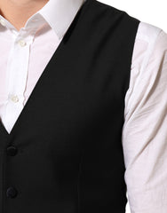 Dolce & Gabbana Black Wool Dress Formal Men Waistcoat Vest