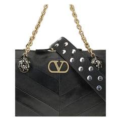 Valentino Garavani Black Calf Leather Bos Taurus Shoulder Bag