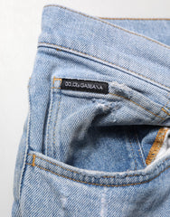 Dolce & Gabbana Blue Cotton Distressed Slim Fit Denim Jeans
