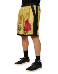Dolce & Gabbana Yellow Floral Print Silk Men Bermuda Shorts