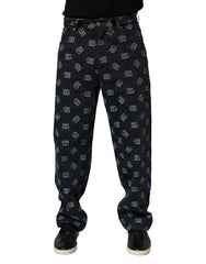 Dolce & Gabbana Blue Logo Print Straight Denim Men Jeans