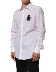 Dolce & Gabbana White Cotton MARTINI DG Patch Dress Shirt