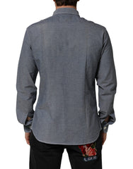 AGLINI Blue Denim Regular Fit Collared Long Sleeve Casual Shirt