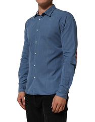 AGLINI Blue Denim Slim Fit Collared Long Sleeve Casual Shirt