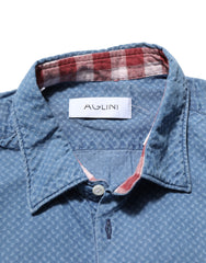 AGLINI Blue Denim Slim Fit Collared Long Sleeve Casual Shirt