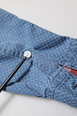 AGLINI Blue Denim Slim Fit Collared Long Sleeve Casual Shirt