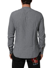 AGLINI Gray Polka Dot Cotton Button Down Long Sleeves Shirt
