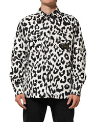 Dolce & Gabbana Black White Leopard Denim Blouson Sweater