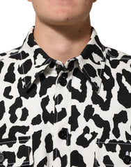 Dolce & Gabbana Black White Leopard Denim Blouson Sweater