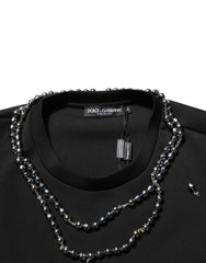 Dolce & Gabbana Black Polyester Necklace Embellished T-shirt