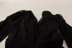 Dolce & Gabbana Black Silk Tulle Long Sleeve V-neck Dress