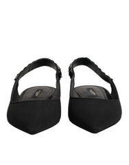 Dolce & Gabbana Black Crystal Charmeuse Slingback Shoes