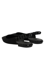 Dolce & Gabbana Black Crystal Charmeuse Slingback Shoes