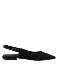 Dolce & Gabbana Black Crystal Charmeuse Slingback Shoes