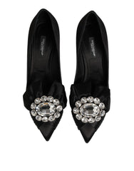 Dolce & Gabbana Black Satin Bow Crystal Embellishment Pumps Shoes