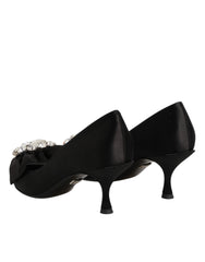 Dolce & Gabbana Black Satin Bow Crystal Embellishment Pumps Shoes