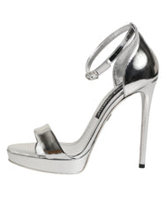 Dolce & Gabbana Silver Leather Platform Keira Sandals Shoes
