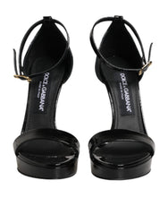 Dolce & Gabbana Black Leather Platform Keira Sandals Shoes