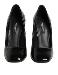 Dolce & Gabbana Black Gold Patent Leather Logo Heels Pumps Shoes