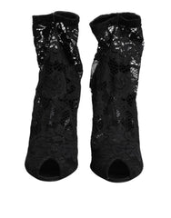Dolce & Gabbana Black Stretch Taormina Lace Boots Shoes