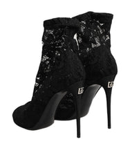 Dolce & Gabbana Black Stretch Taormina Lace Boots Shoes