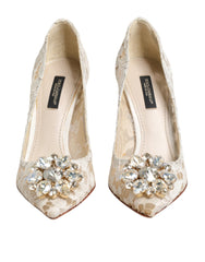 Dolce & Gabbana White Taormina Lace Crystal Heel Pumps Shoes