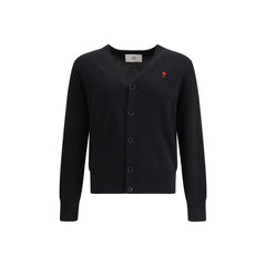 Ami Paris Black Merino Wool Cardigan