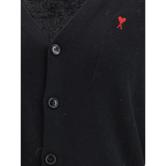 Ami Paris Black Merino Wool Cardigan