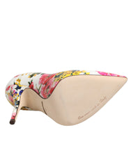 Dolce & Gabbana White Floral Leather High Heels Pumps Shoes