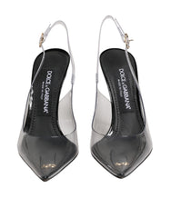 Dolce & Gabbana Black Leather Clear PVC Slingback Pumps Shoes