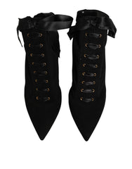 Dolce & Gabbana Black Stiletto Heels Lace Up Boots Shoes