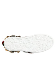 Dolce & Gabbana White Leather Floral Studded Sneakers Shoes