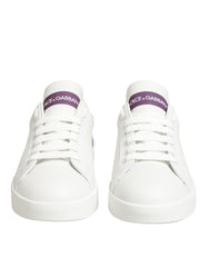 Dolce & Gabbana White Purple Leather Casual Sneakers Shoes