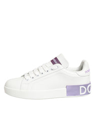 Dolce & Gabbana White Purple Leather Casual Sneakers Shoes
