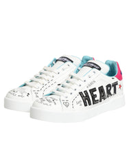 Dolce & Gabbana White Leather Graffiti Low Top Sneakers Shoes