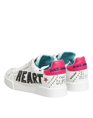 Dolce & Gabbana White Leather Graffiti Low Top Sneakers Shoes