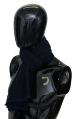 M Missoni Dark Blue Wool Unisex Neck Wrap Fringes Logo Scarf