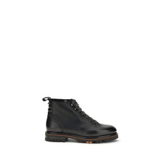 Santoni Black Calf Leather Bos Taurus Lace-Up Boots