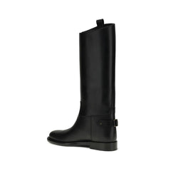 Burberry Black Calf Leather Bos Taurus Flat Boots