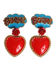Dolce & Gabbana Gold Heart BOOM Cartoon Crystal Clip-On Earrings