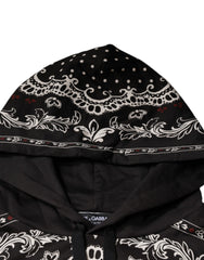 Dolce & Gabbana Black Bandana Print Crown Logo Cotton Hoodie Sweater