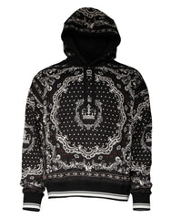 Dolce & Gabbana Black Bandana Print Crown Logo Cotton Hoodie Sweater