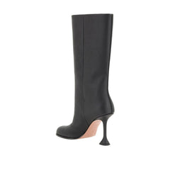 Amina Muaddi Black Calfskin High Heel Boots