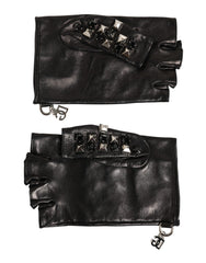 Dolce & Gabbana Black Leather Studded Fingerless Hand Mitten Men Gloves